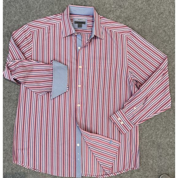 Johnston & Murphy Pink Blue‎ Stripe Gingham Flip Cuff Men’s Large Tailored Fit - Picture 2 of 7